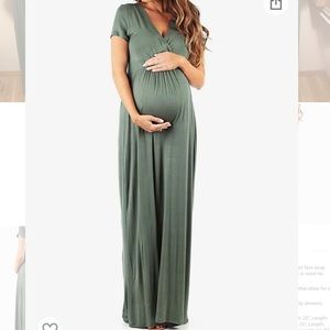 Mother Bee Maternity Maxi Dress Short Sleeve Medium Light Olive Green